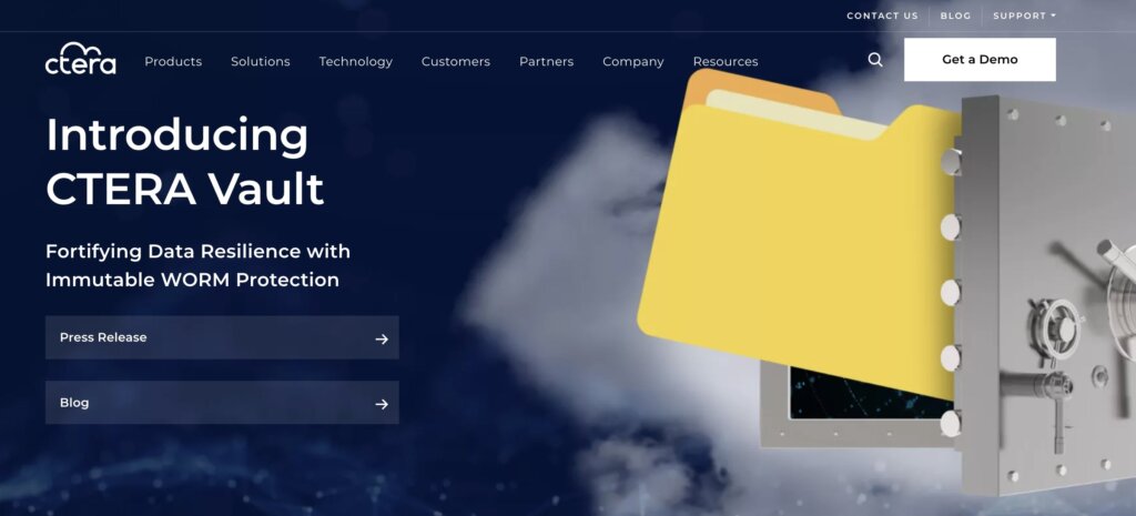 CTERA Enterprise File Services Platform homepage: Fortifying Data Resilience with Immutable WORM Protection