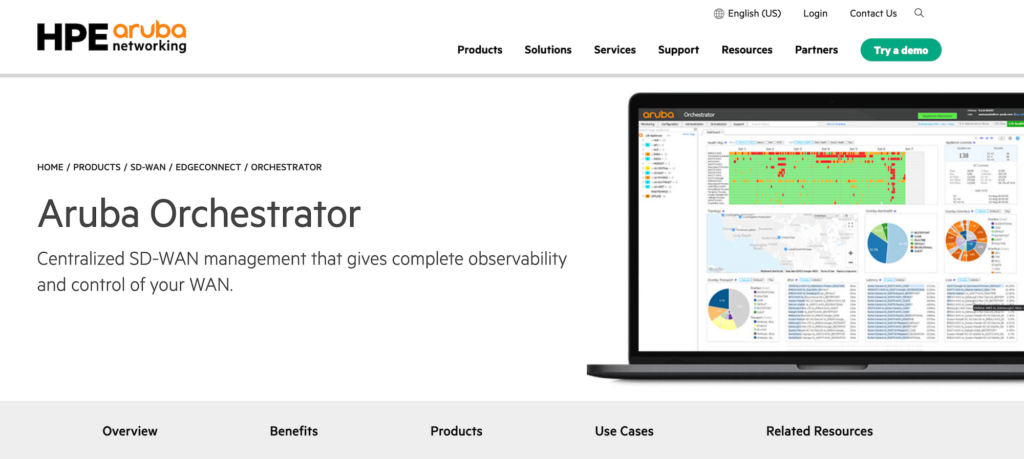 HPE Aruba Orchestrator homepage: Centralized SD-WAN management