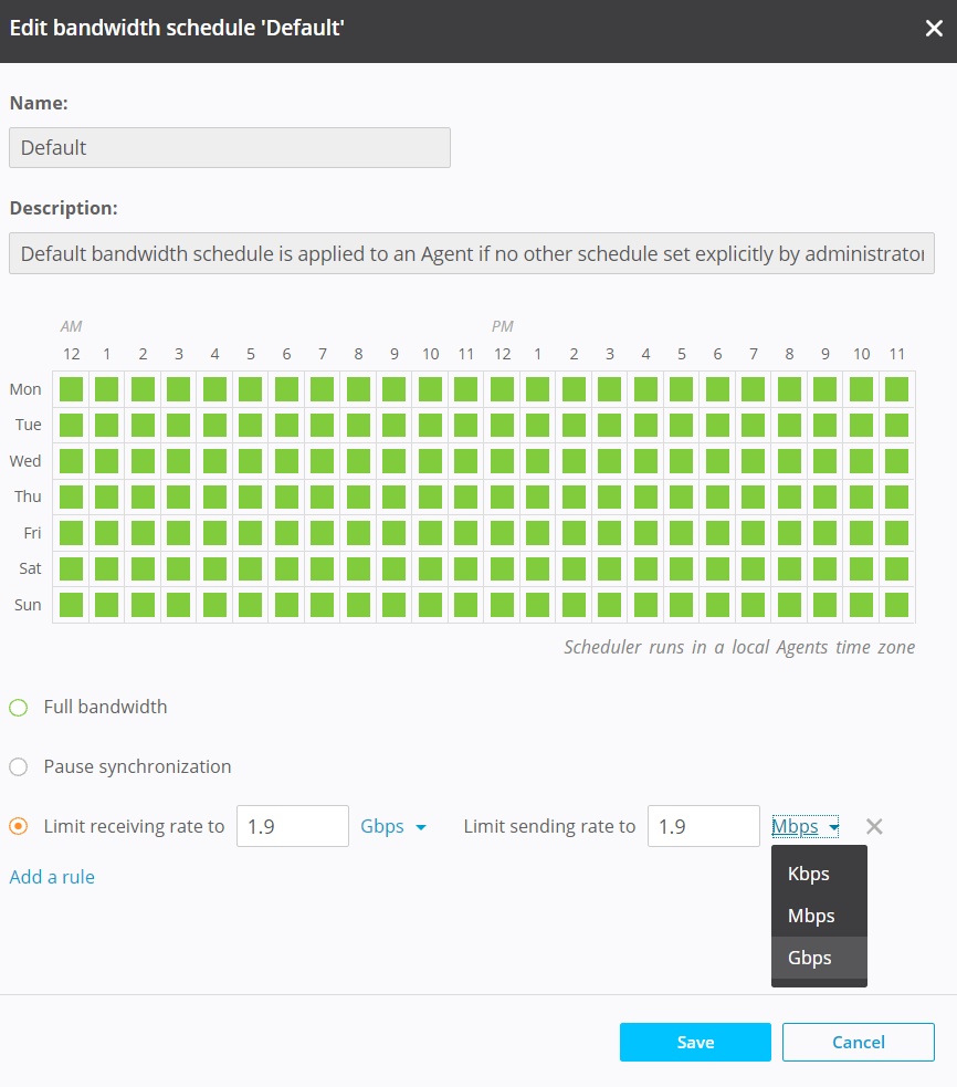 Edit bandwidth schedule 'default'