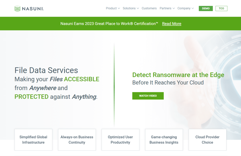 Nasuni homepage: File Data Services