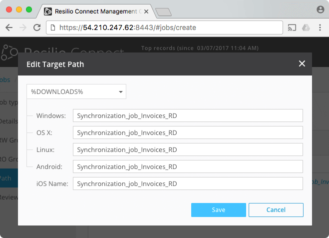 Resilio Connect: Edit Target Path