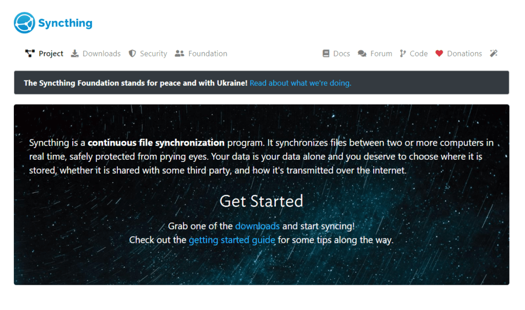 Syncthing homepage: Continuous file synchronization program