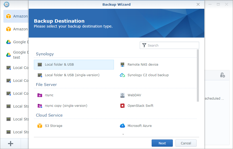 Synology Hyper Backup: Backup Wizard & Backup Destination