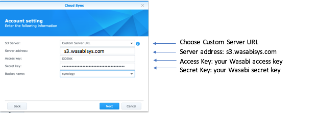 Synology Cloud Sync: Account settings