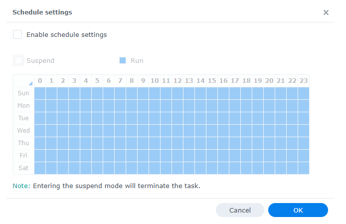 Synology Cloud Sync: Enable schedule settings