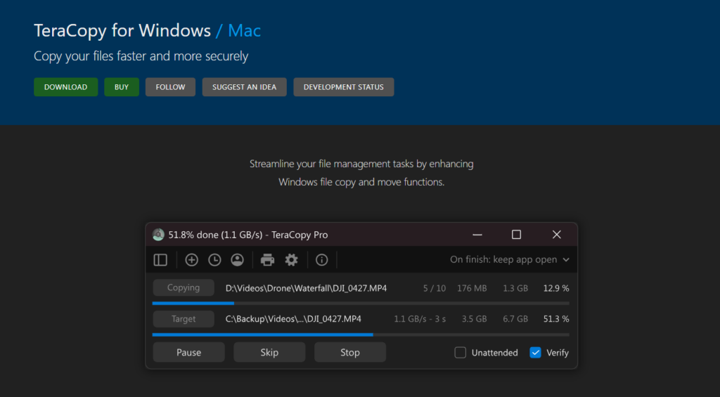 TeraCopy for Windows / Mac: Copy your files faster and more securely